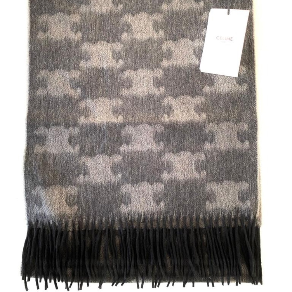 Celine Tromphe 100% Cashmere Scarf in Gray/Black Logo MSRP $940 - BNIB SAVE $600